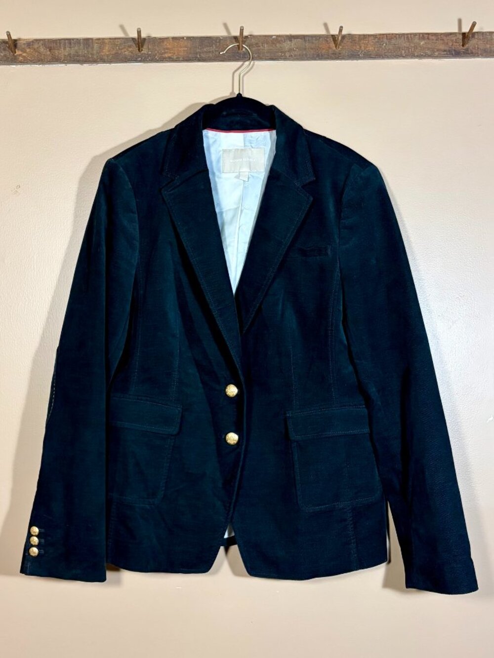 Banana Republic Black Blazer Gold Buttons Elbow Patches Size 14